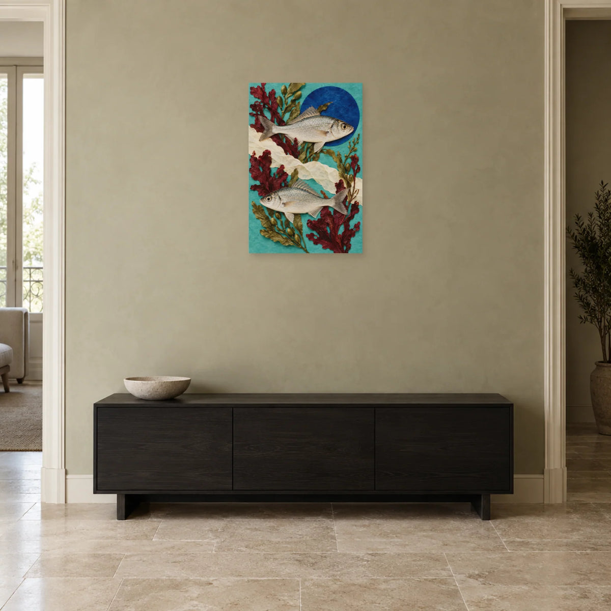 Affiche Collage poissons - Jardin marin dans une entrée ou un couloir - Art Virtuoso