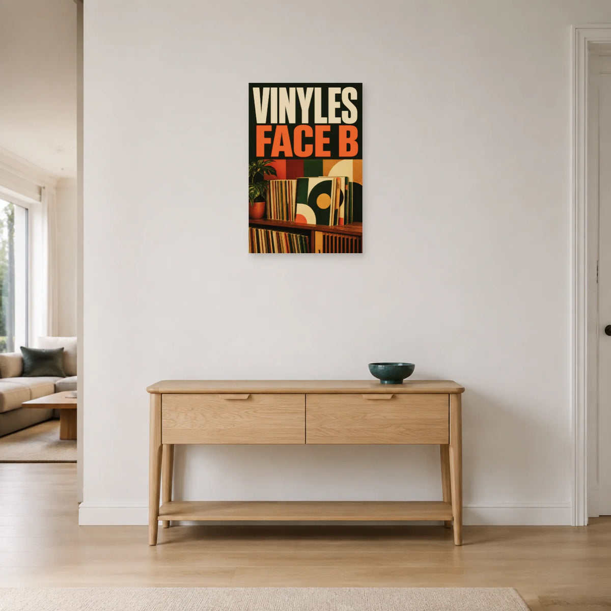 Affiche Collection de vinyles – Face B dans une entrée ou un couloir - Art Virtuoso