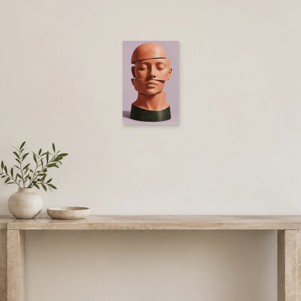Affiche contemporaine – Buste en segments dans une entrée ou un couloir - Art Virtuoso