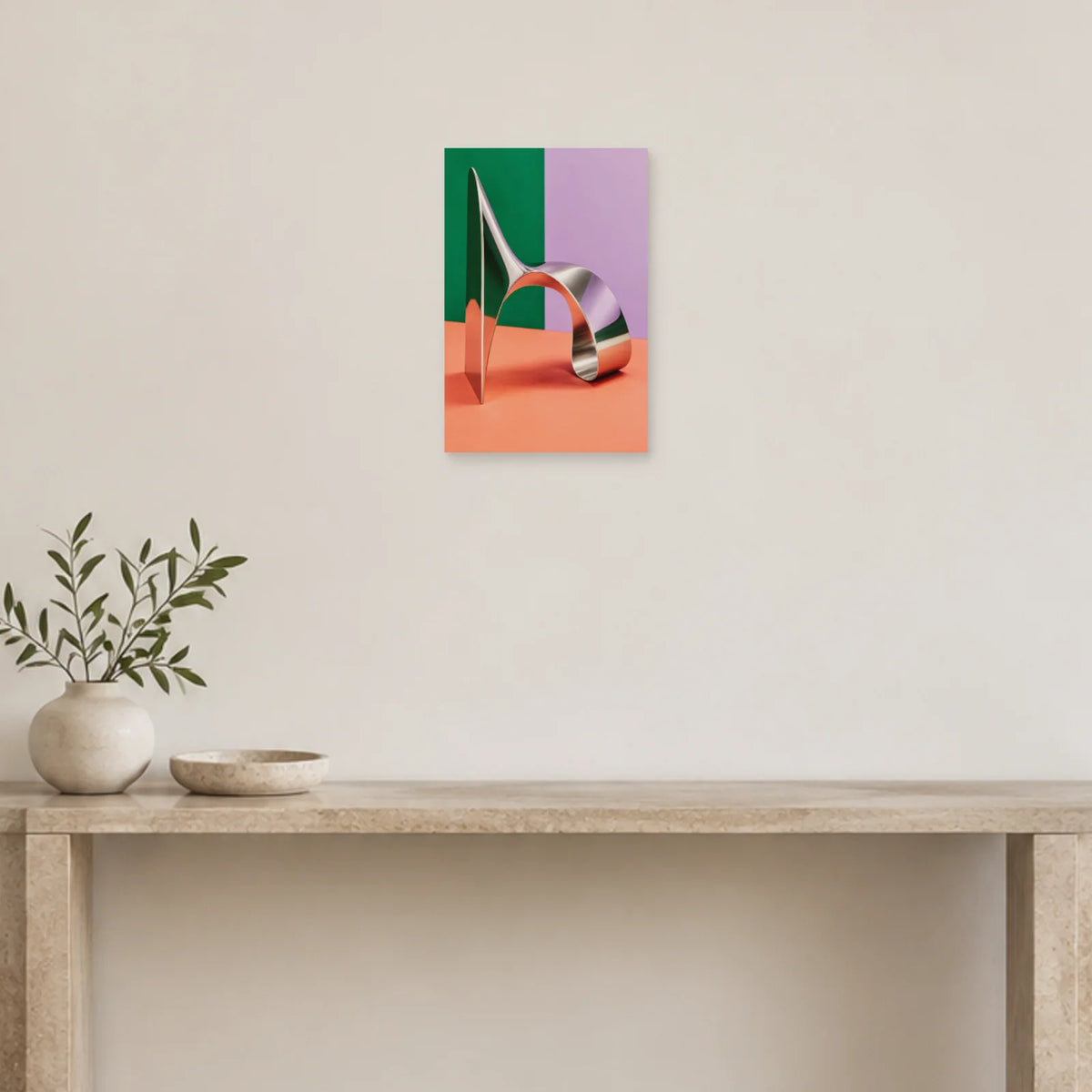 Affiche contemporaine – Métal plié et reflets dans une entrée ou un couloir - Art Virtuoso