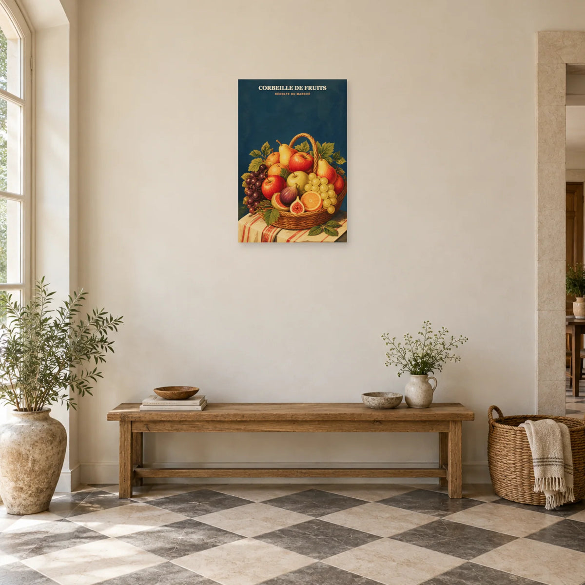 Affiche Corbeille de Fruits – Récolte du Marché dans une entrée ou un couloir - Art Virtuoso