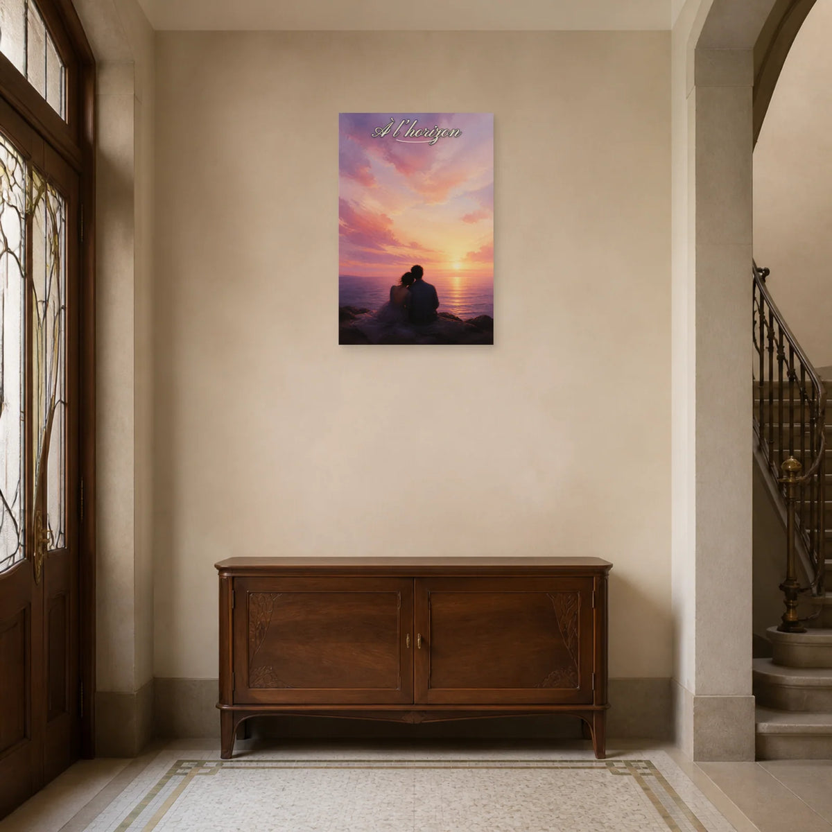 Affiche À l’horizon - Couple esthétique dans une entrée ou un couloir - Art Virtuoso