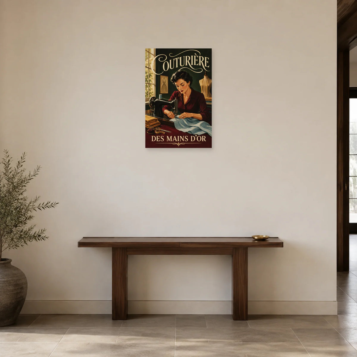 Affiche Couturière, des mains d'or dans une entrée ou un couloir - Art Virtuoso
