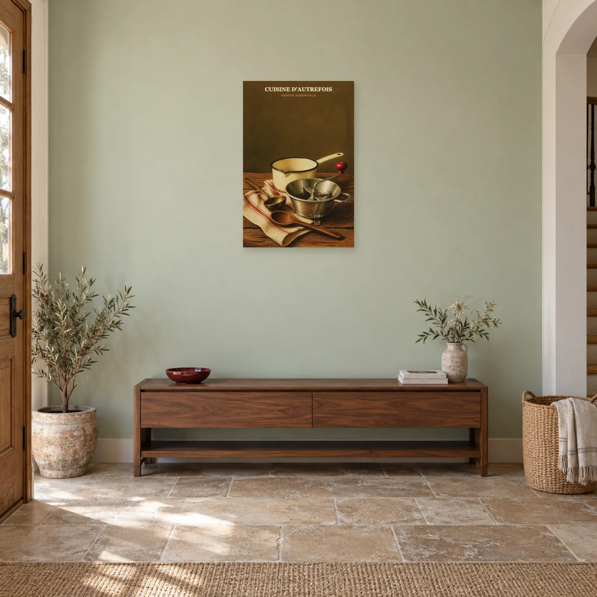 Affiche Cuisine d’Autrefois – Gestes Essentiels dans une entrée ou un couloir - Art Virtuoso