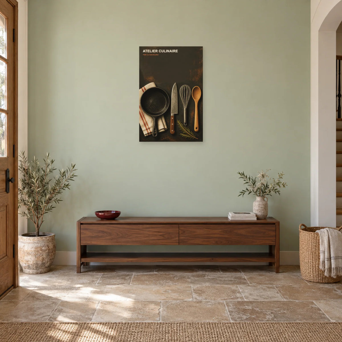 Affiche Atelier Culinaire – Fer & Saveurs dans une entrée ou un couloir - Art Virtuoso