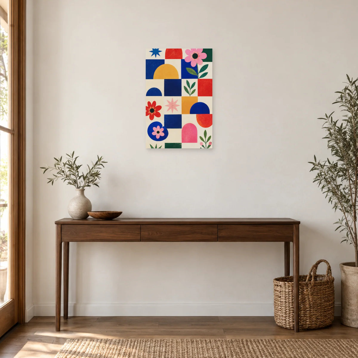 Affiche Damier folk bohème coloré dans une entrée ou un couloir - Art Virtuoso