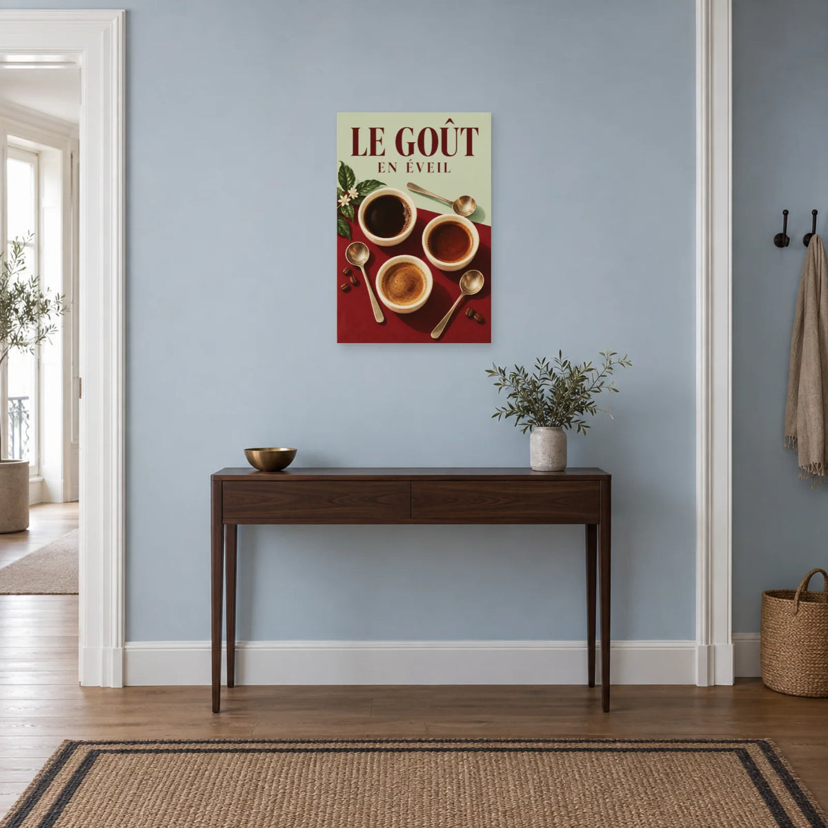 Affiche Dégustation café - Le goût en éveil dans une entrée ou un couloir - Art Virtuoso