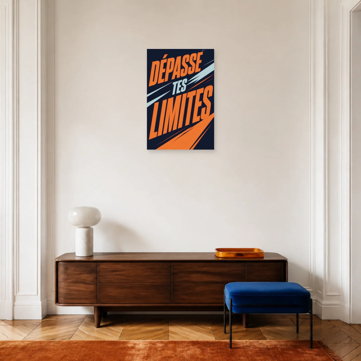 Affiche Dépasse tes limites – Énergie en mouvement dans une entrée ou un couloir - Art Virtuoso