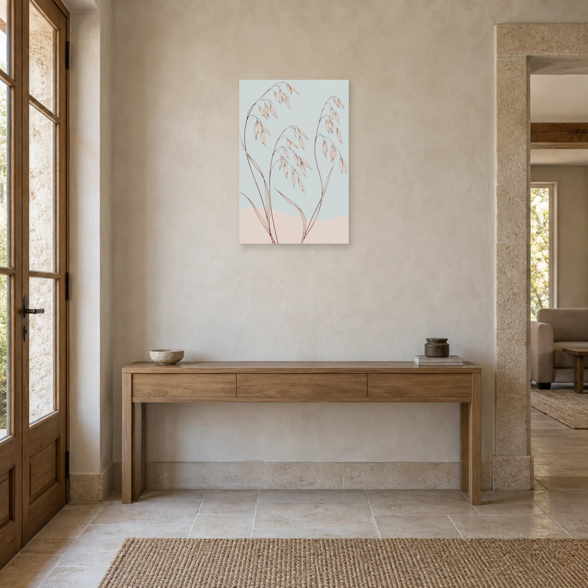 Affiche dessin au trait graminées dansantes dans une entrée ou un couloir - Art Virtuoso