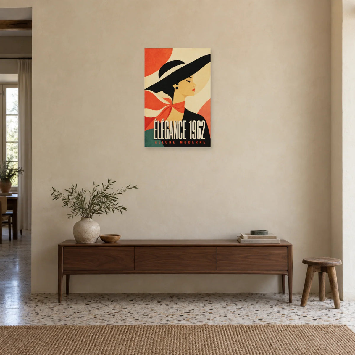 Affiche Élégance 1962 – Allure Moderne dans une entrée ou un couloir - Art Virtuoso