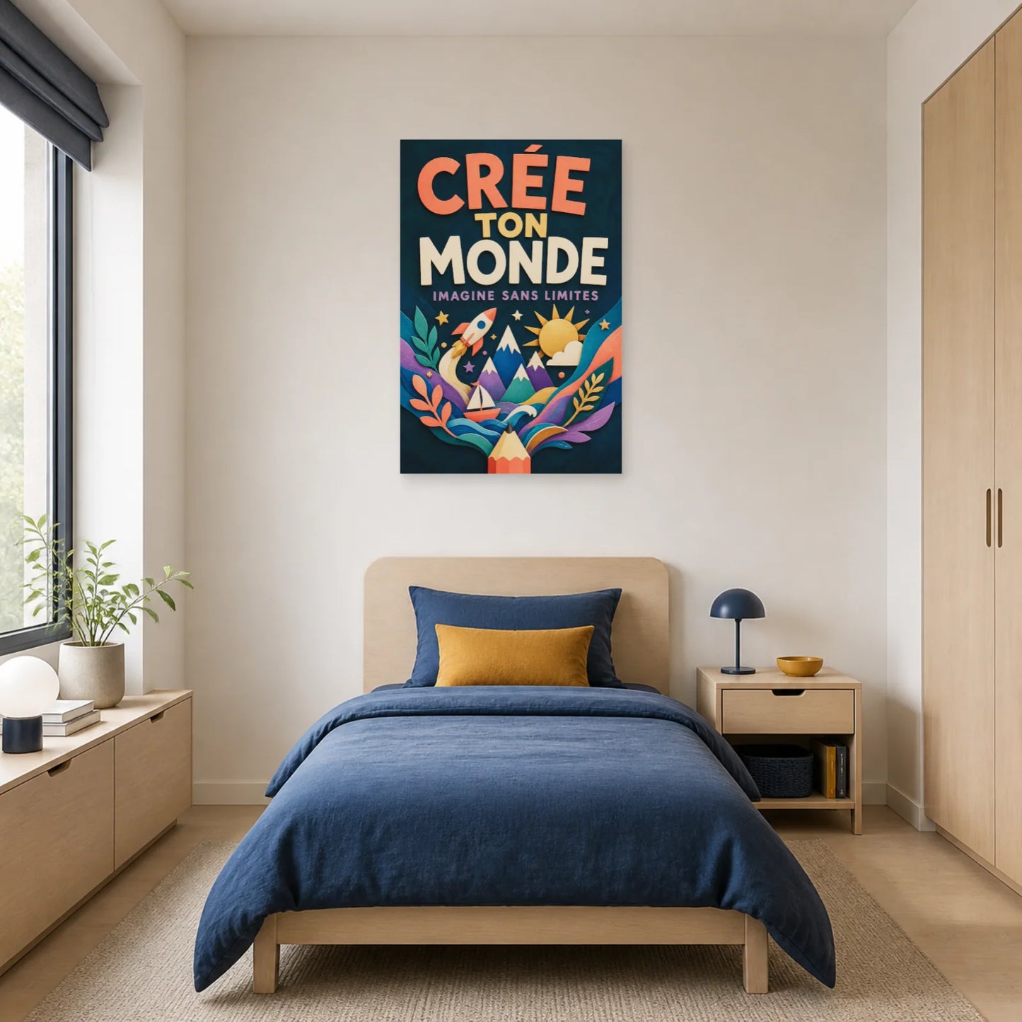 Affiche Crée Ton Monde – Imagine Sans Limites dans une chambre - Art Virtuoso