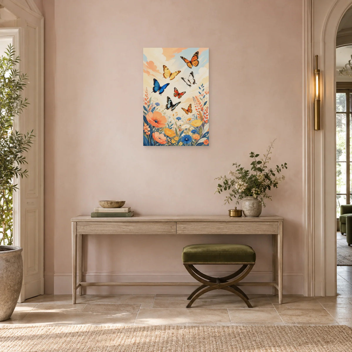 Affiche Envolée de papillons – Jardin contemporain dans une entrée ou un couloir - Art Virtuoso