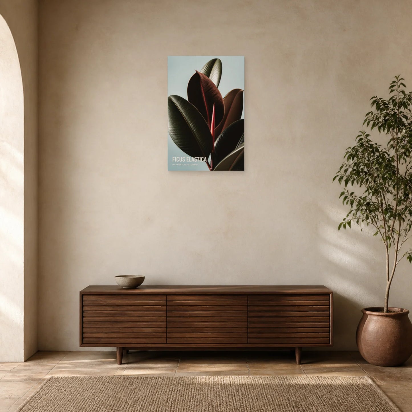 Affiche Ficus Elastica – Plante Caoutchouc dans une entrée ou un couloir - Art Virtuoso
