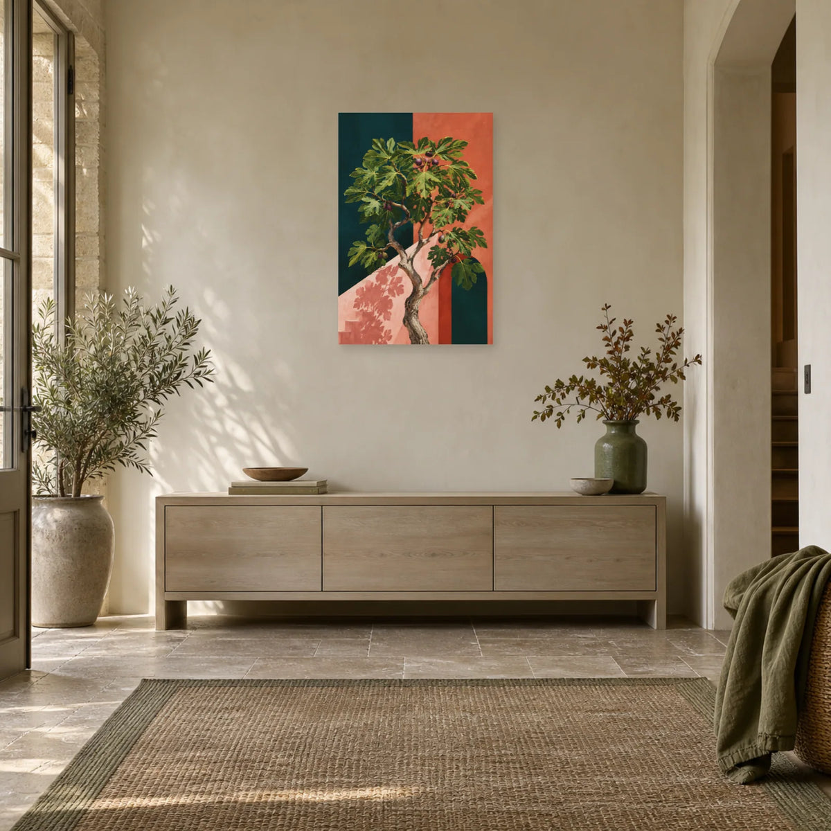 Affiche Figuier – Feuilles terracotta dans une entrée ou un couloir - Art Virtuoso