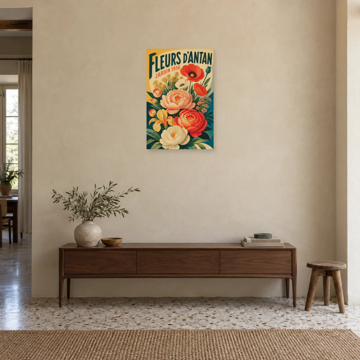 Affiche Fleurs d'Antan – Jardin 1956 dans une entrée ou un couloir - Art Virtuoso