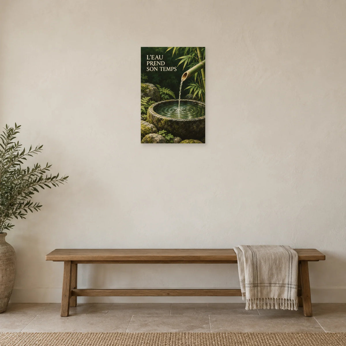 Affiche Fontaine de bambou - L'eau prend son temps dans une entrée ou un couloir - Art Virtuoso