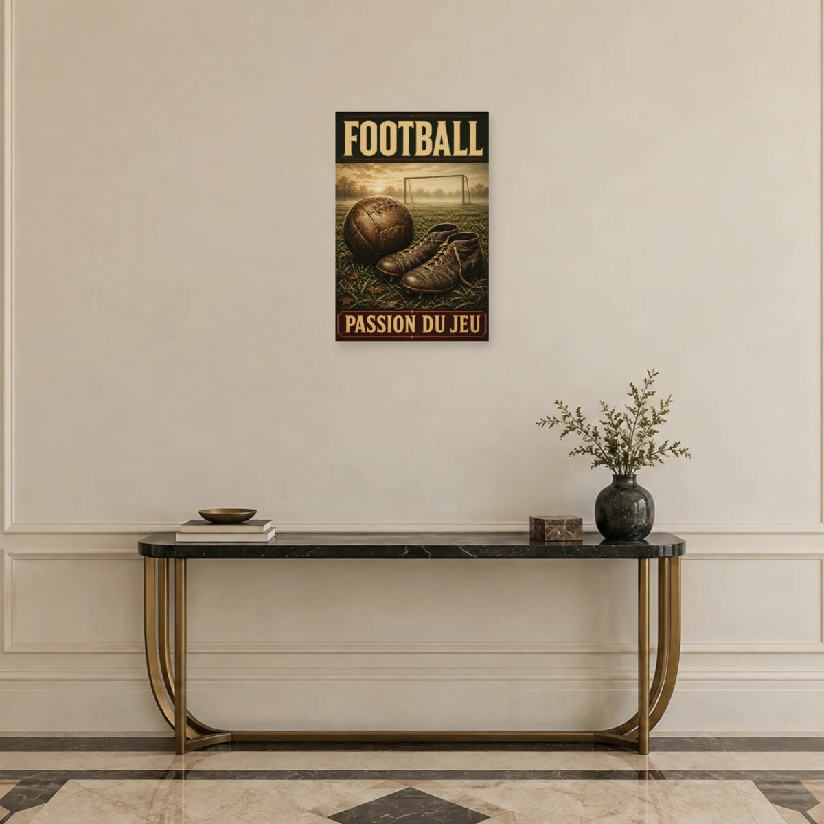 Affiche Football vintage – Passion du jeu dans une entrée ou un couloir - Art Virtuoso
