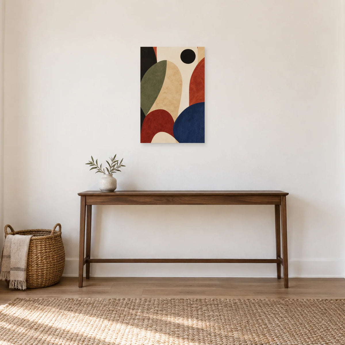 Affiche Formes organiques terracotta et sauge dans une entrée ou un couloir - Art Virtuoso