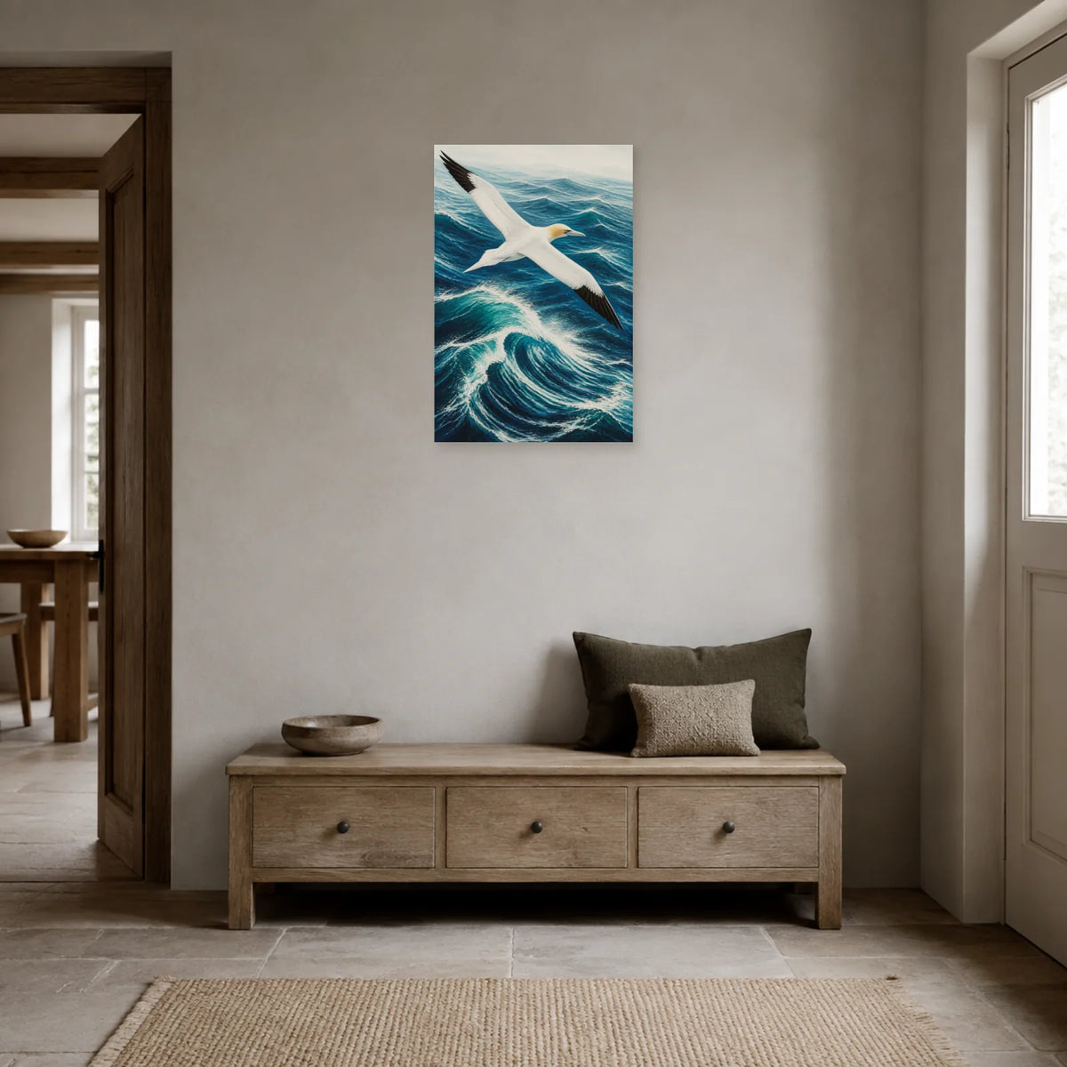 Affiche Fou de Bassan au-dessus de l’océan dans une entrée ou un couloir - Art Virtuoso