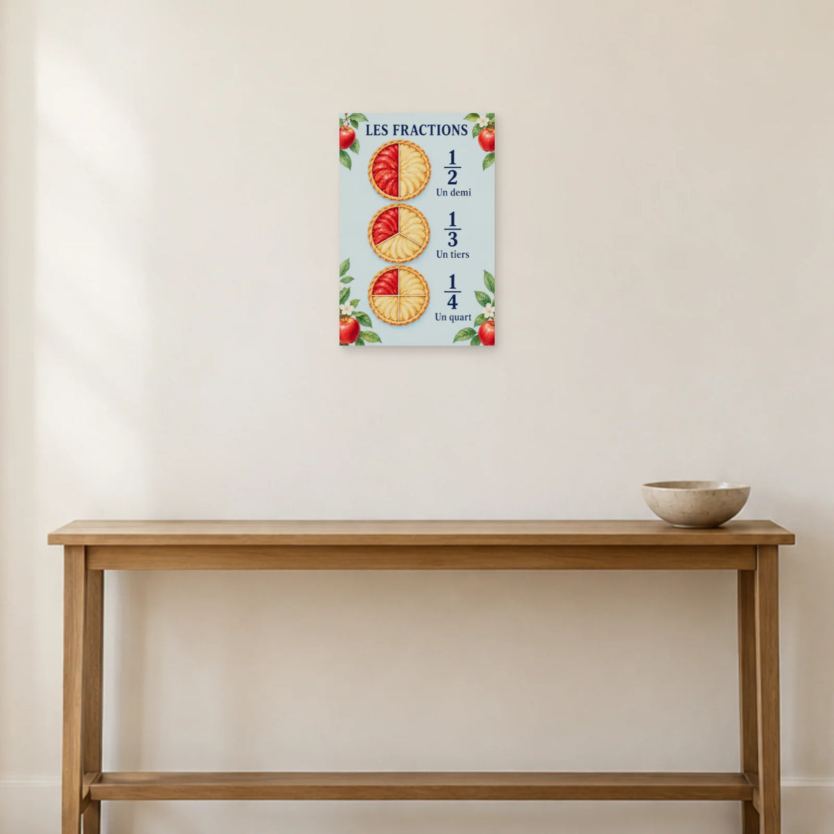 Affiche Fractions - Partager une tarte dans une entrée ou un couloir - Art Virtuoso