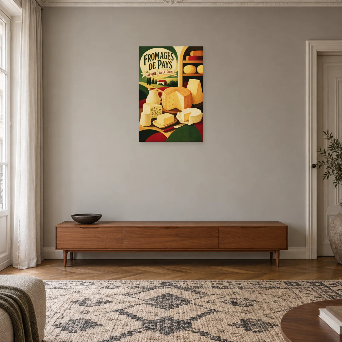 Affiche Fromages de Pays – Affinés avec Soin dans une entrée ou un couloir - Art Virtuoso
