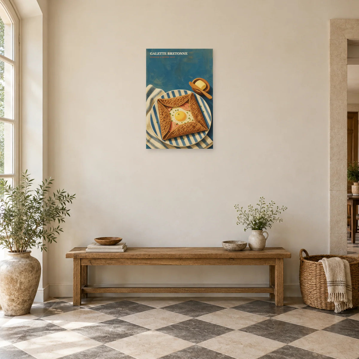 Affiche Galette Bretonne – Sarrasin & Beurre Salé dans une entrée ou un couloir - Art Virtuoso