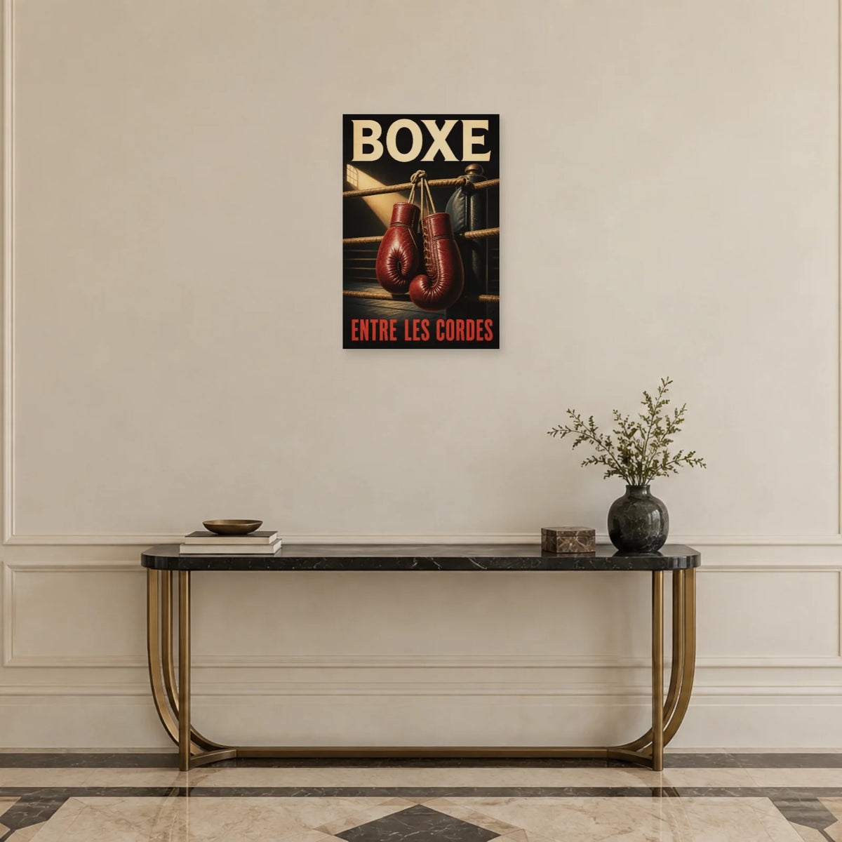 Affiche Gants de boxe – Entre les cordes dans une entrée ou un couloir - Art Virtuoso