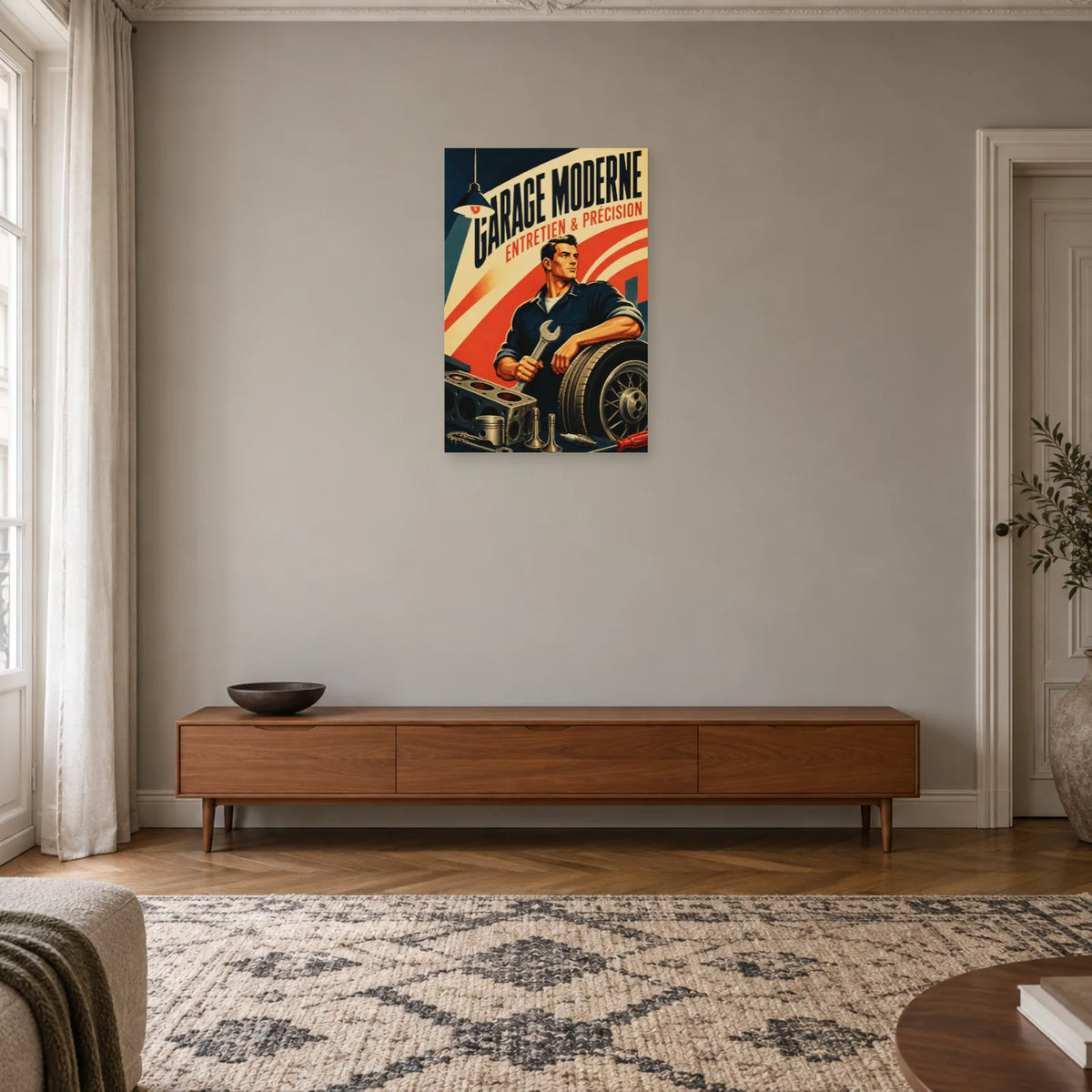 Affiche Garage Moderne – Entretien & Précision dans une entrée ou un couloir - Art Virtuoso