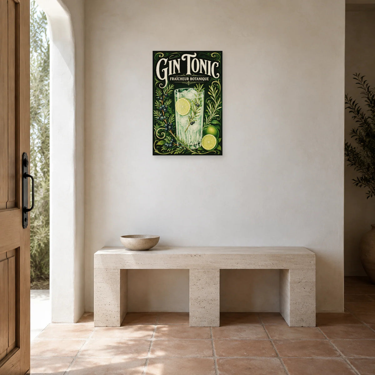 Affiche Gin tonic, fraîcheur botanique dans une entrée ou un couloir - Art Virtuoso