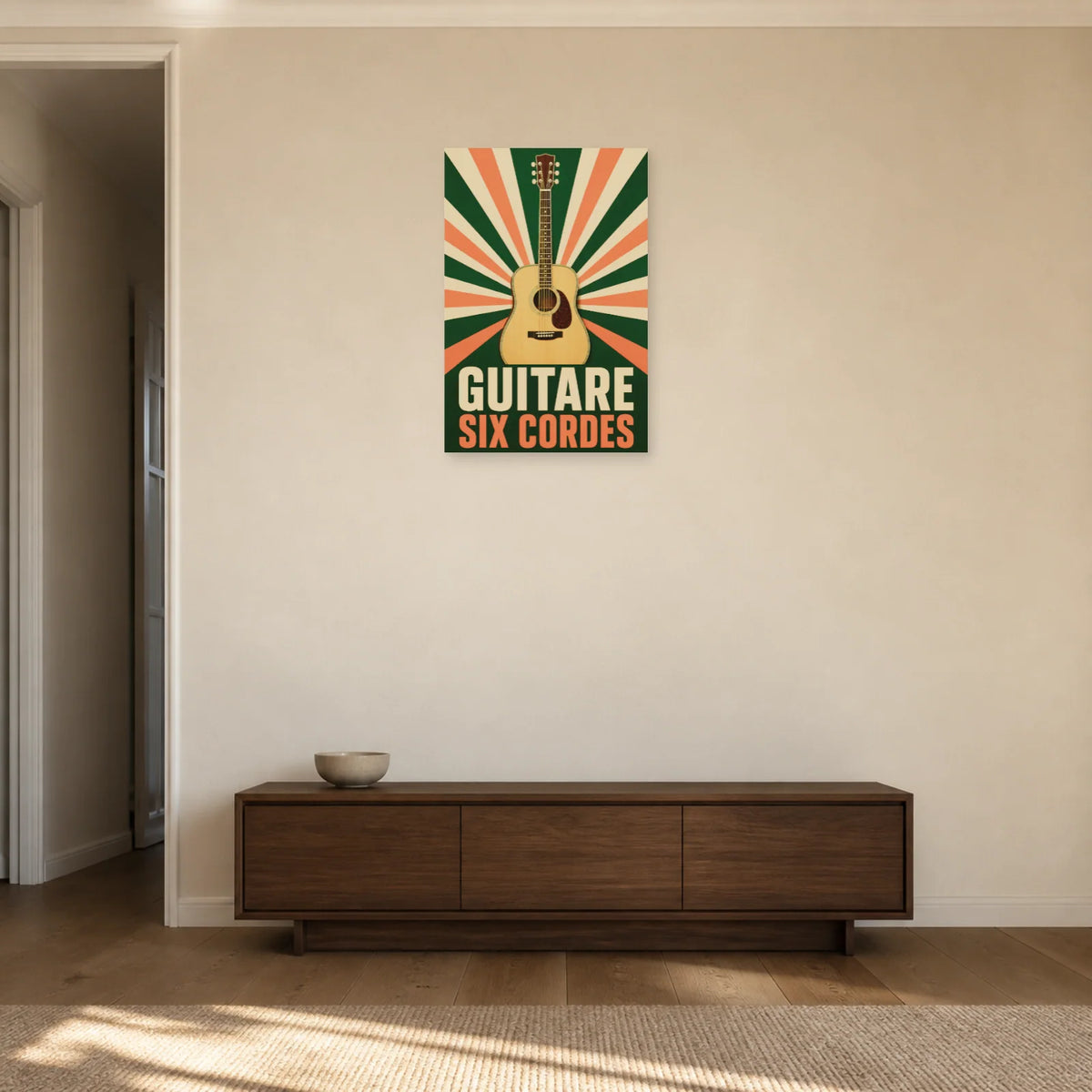 Affiche Guitare – Six cordes dans une entrée ou un couloir - Art Virtuoso