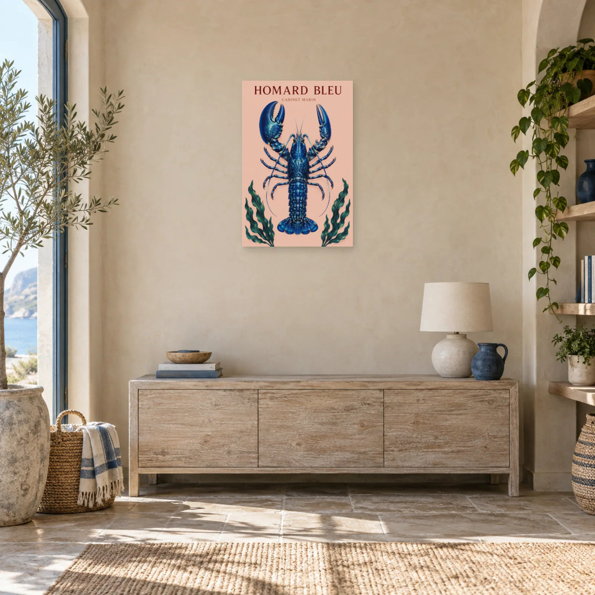 Affiche Homard bleu - Cabinet marin dans une entrée ou un couloir - Art Virtuoso