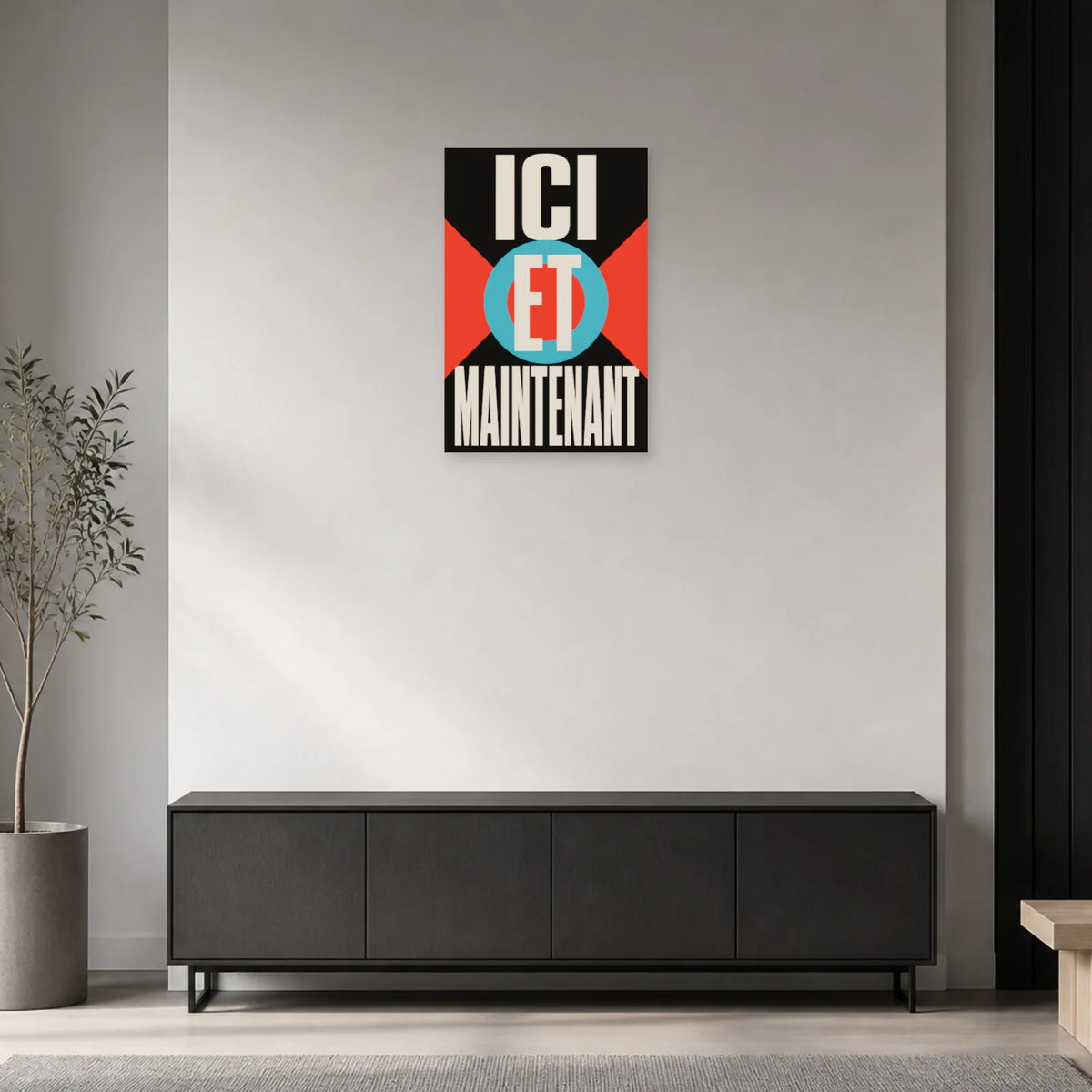 Affiche Ici et maintenant – Cible graphique dans une entrée ou un couloir - Art Virtuoso