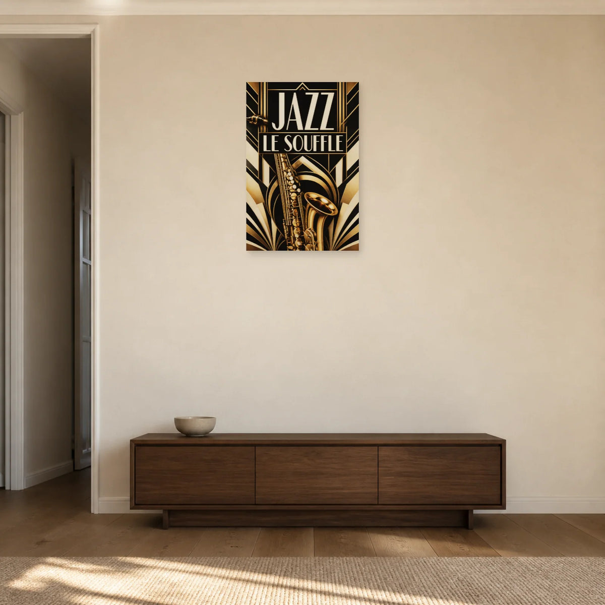 Affiche Jazz Art déco – Le souffle dans une entrée ou un couloir - Art Virtuoso