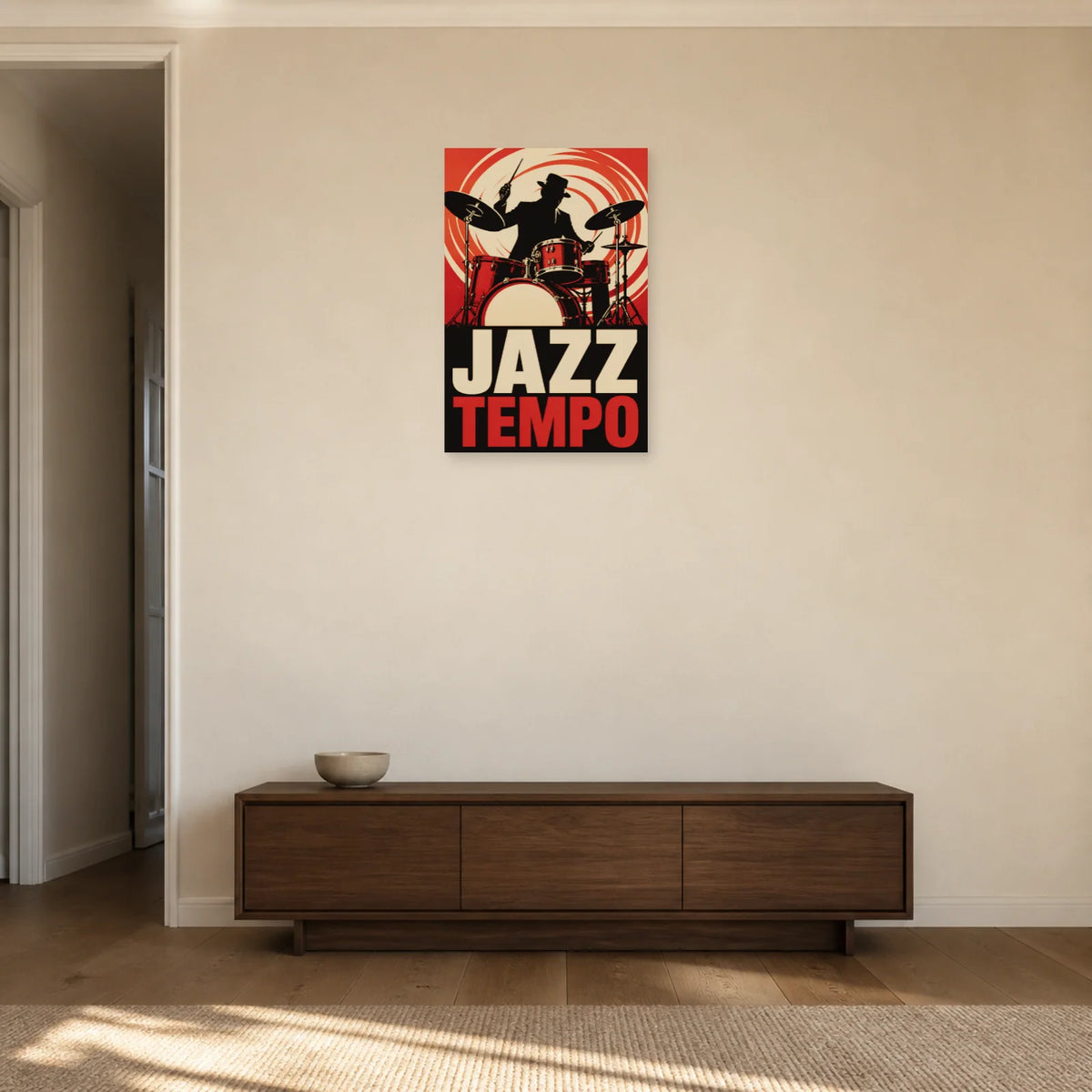 Affiche Jazz et batterie – Tempo dans une entrée ou un couloir - Art Virtuoso