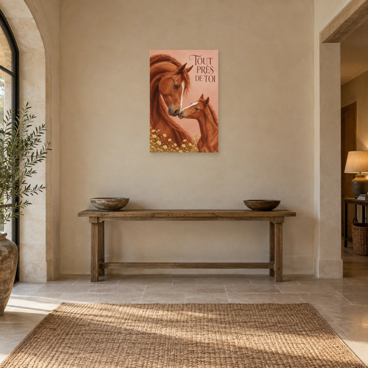 Affiche Jument et poulain - Le lien tendre dans une entrée ou un couloir - Art Virtuoso