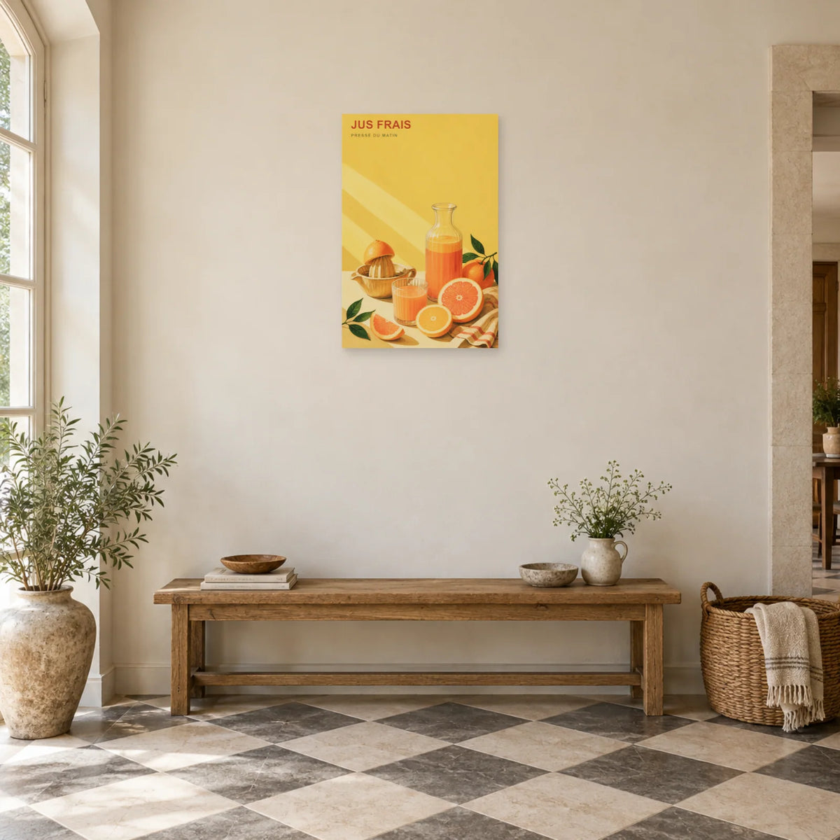 Affiche Jus Frais – Pressé du Matin dans une entrée ou un couloir - Art Virtuoso