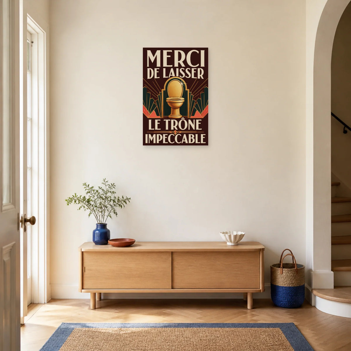 Affiche Merci de laisser le trône impeccable dans une entrée ou un couloir - Art Virtuoso