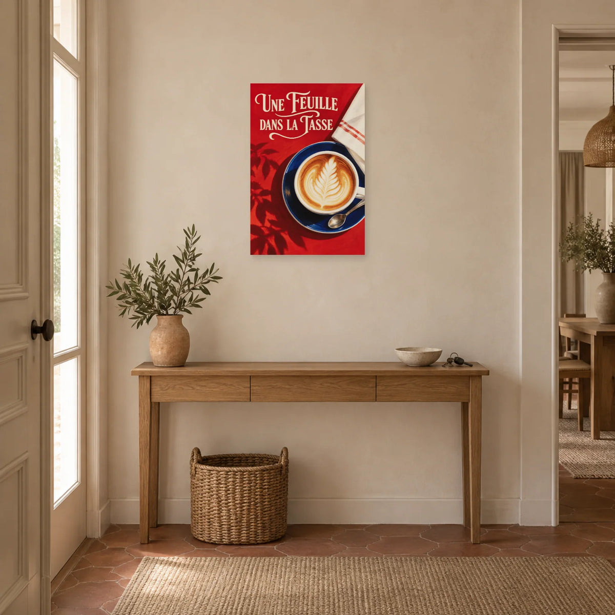 Affiche Latte art - Une feuille dessinée dans une entrée ou un couloir - Art Virtuoso