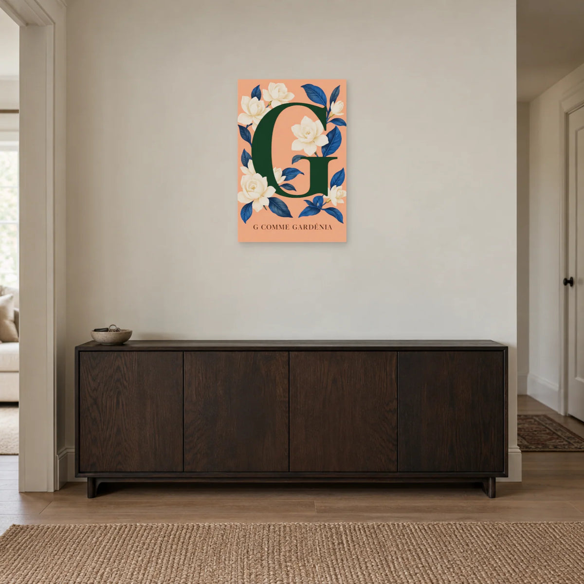 Affiche Lettre G, jardin de gardénia dans une entrée ou un couloir - Art Virtuoso