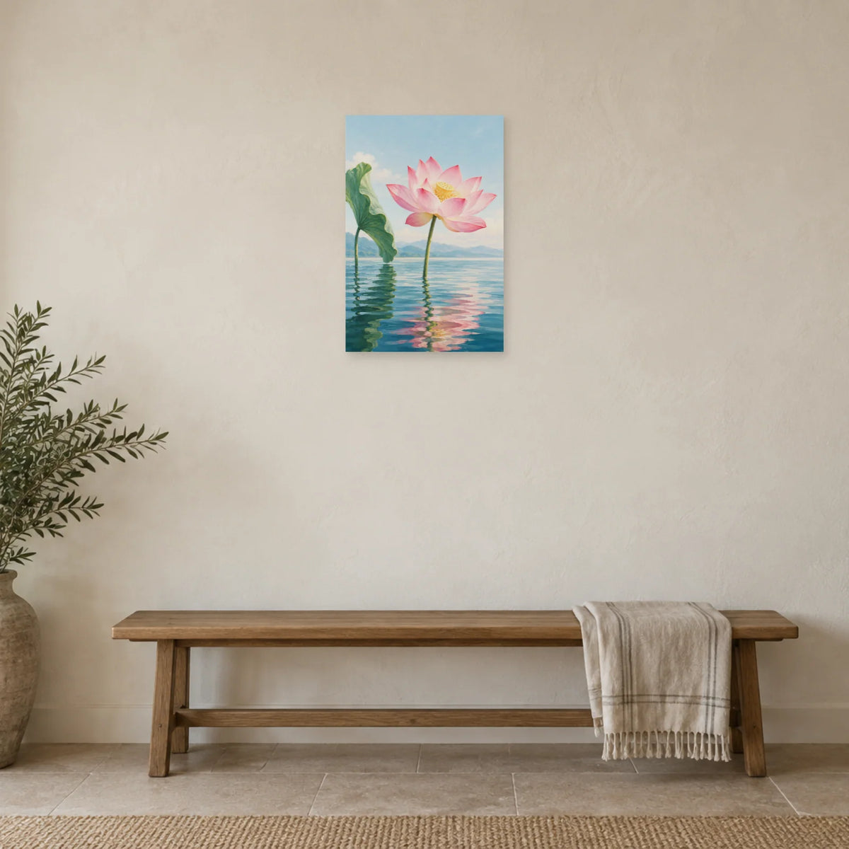 Affiche Lotus rose - Eau silencieuse dans une entrée ou un couloir - Art Virtuoso