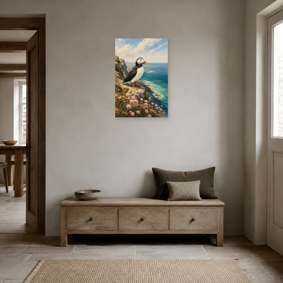 Affiche Macareux sur une falaise de Bretagne dans une entrée ou un couloir - Art Virtuoso