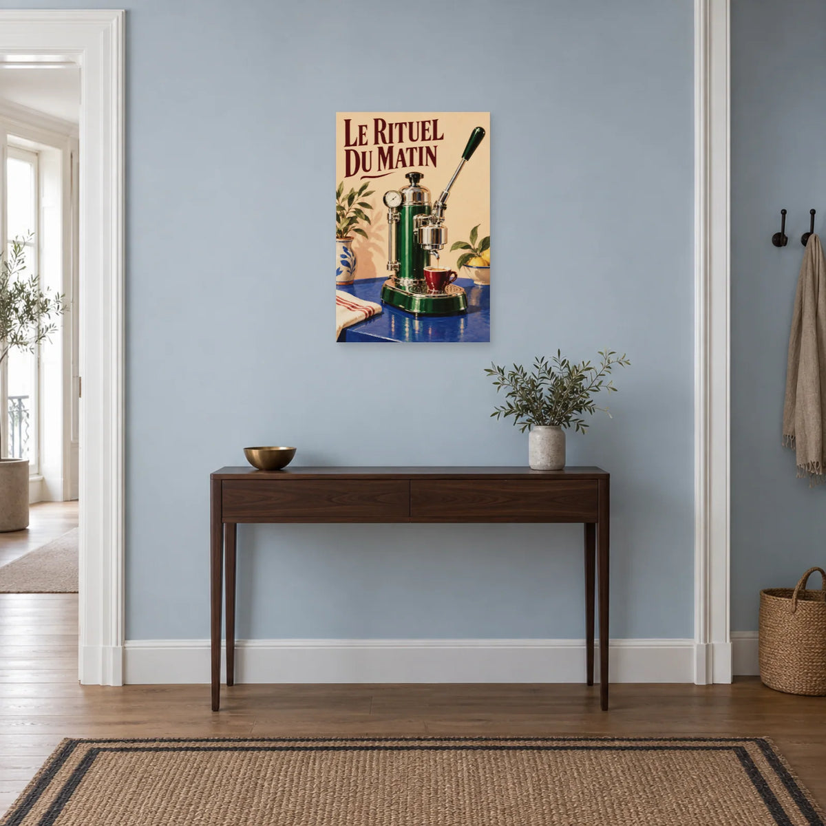 Affiche Machine à café à levier - Le rituel du matin dans une entrée ou un couloir - Art Virtuoso