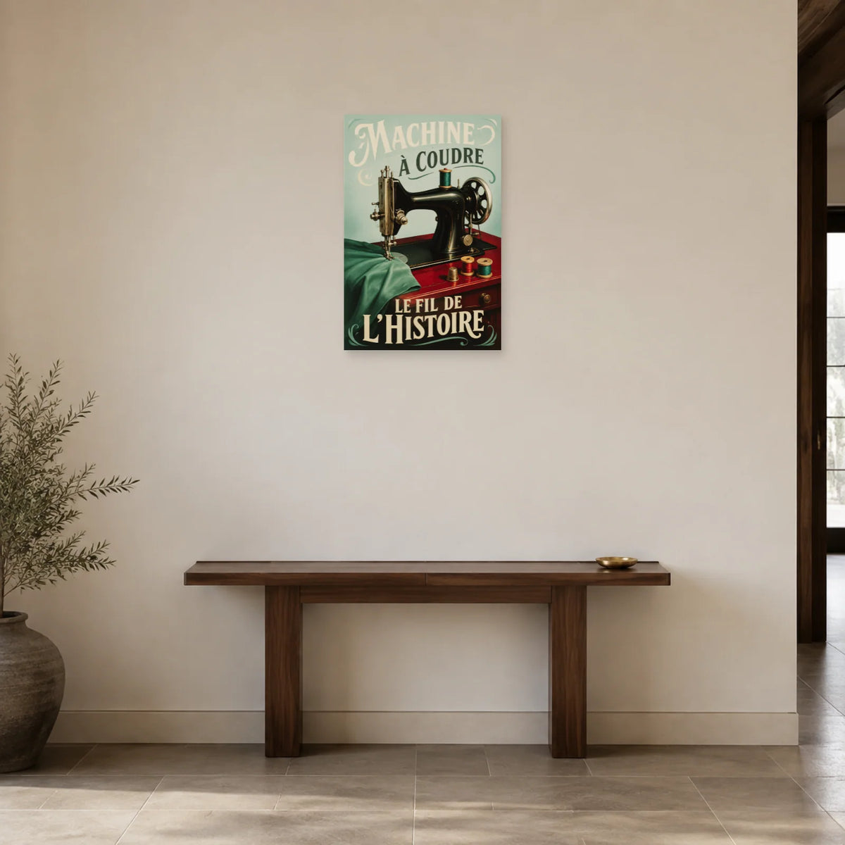 Affiche Machine à coudre, le fil de l'histoire dans une entrée ou un couloir - Art Virtuoso