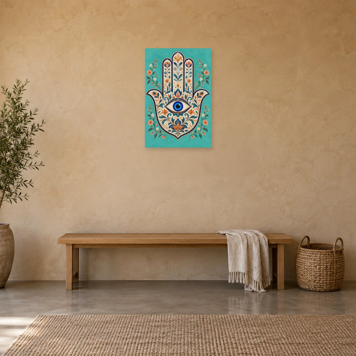 Affiche Main de Fatma - Jardin bleu dans une entrée ou un couloir - Art Virtuoso