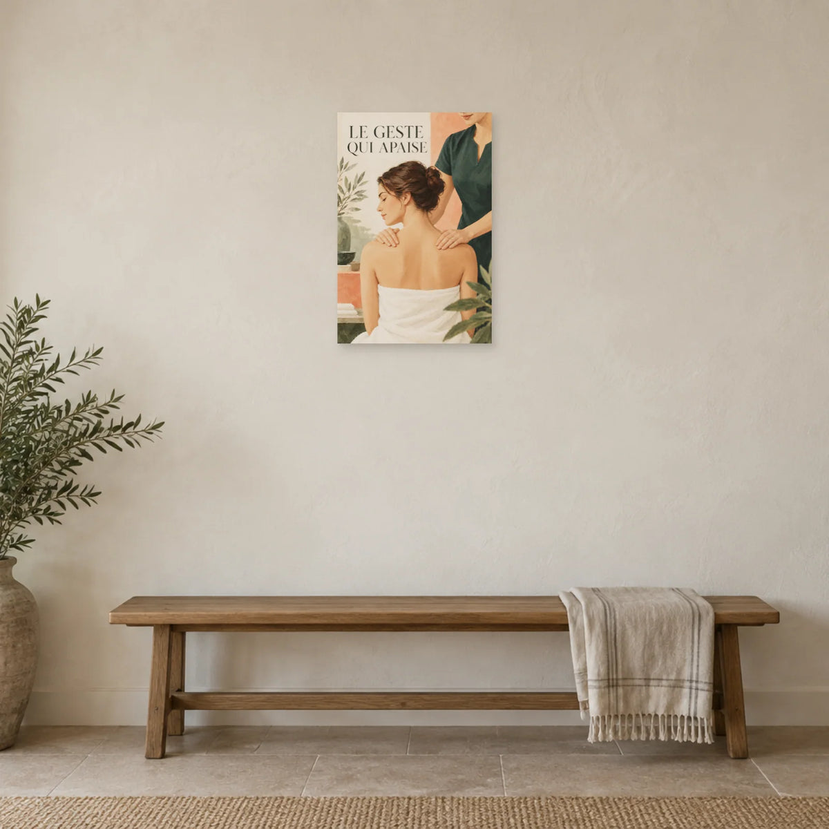 Affiche Massage - Le geste qui apaise dans une entrée ou un couloir - Art Virtuoso
