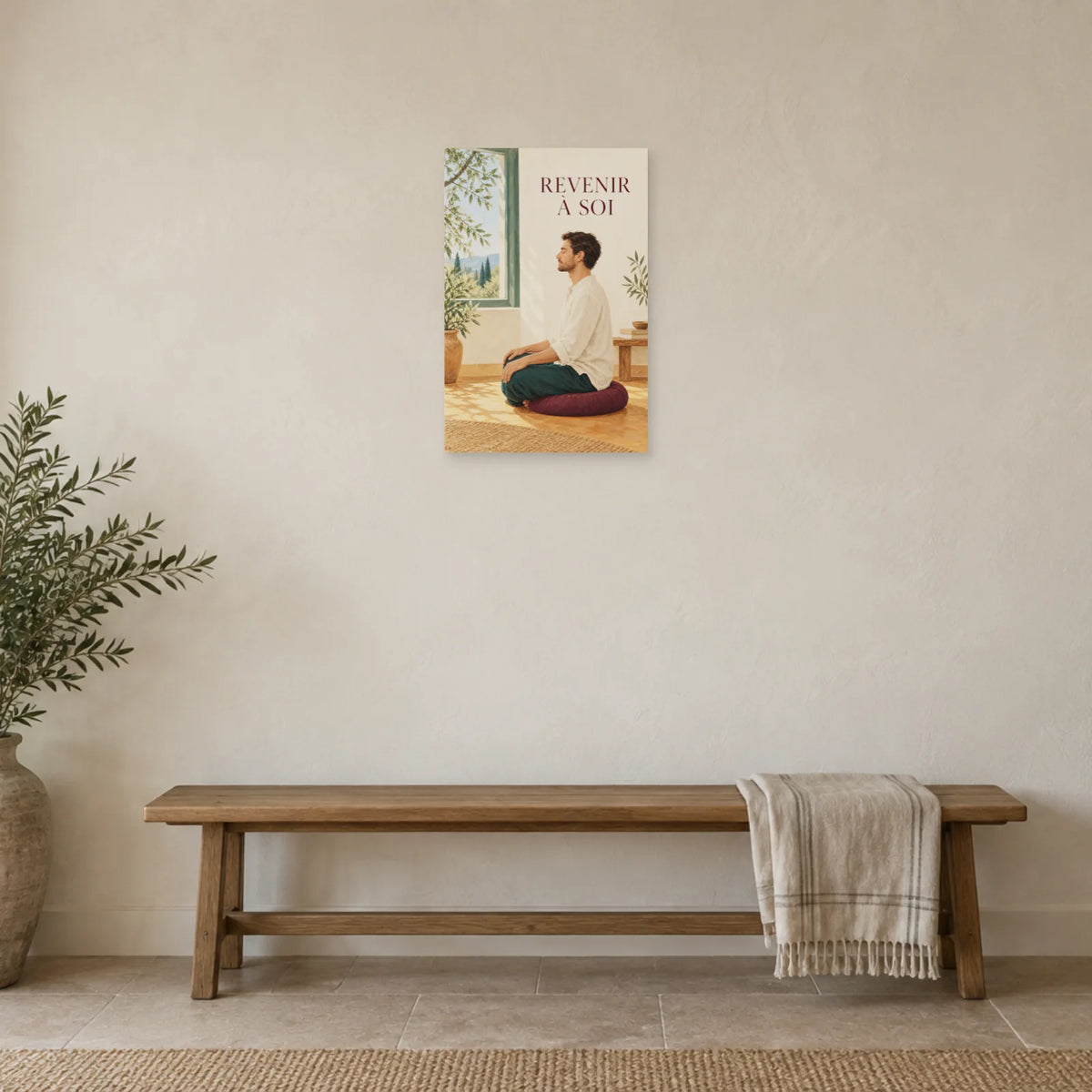 Affiche Méditation de profil - Revenir à soi dans une entrée ou un couloir - Art Virtuoso