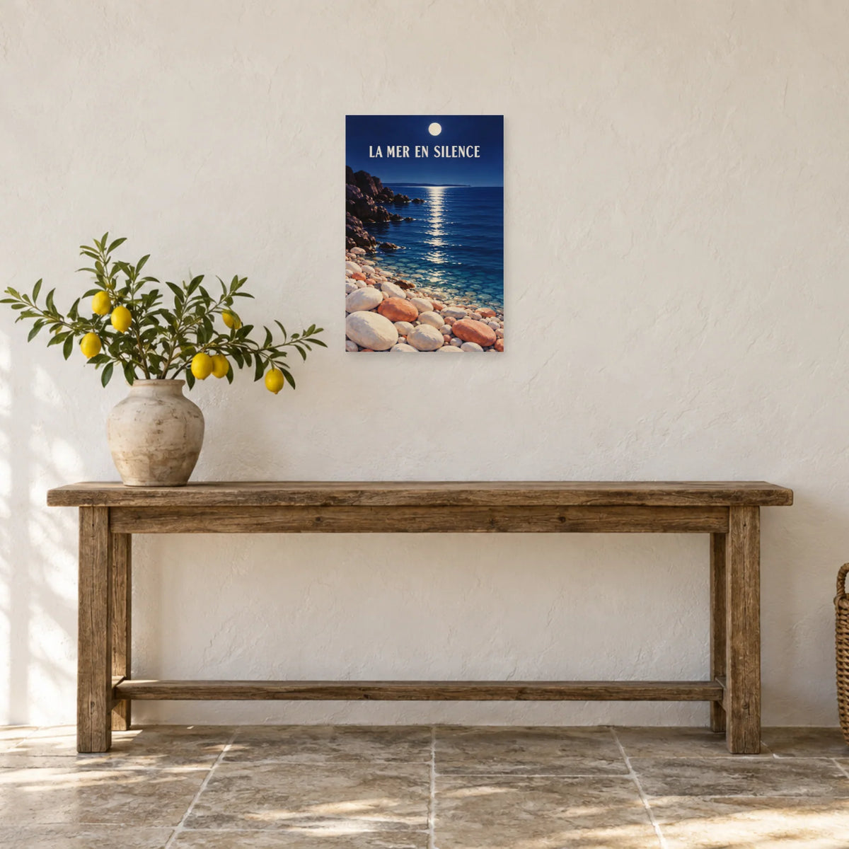 Affiche Méditerranée galets au clair de lune dans une entrée ou un couloir - Art Virtuoso
