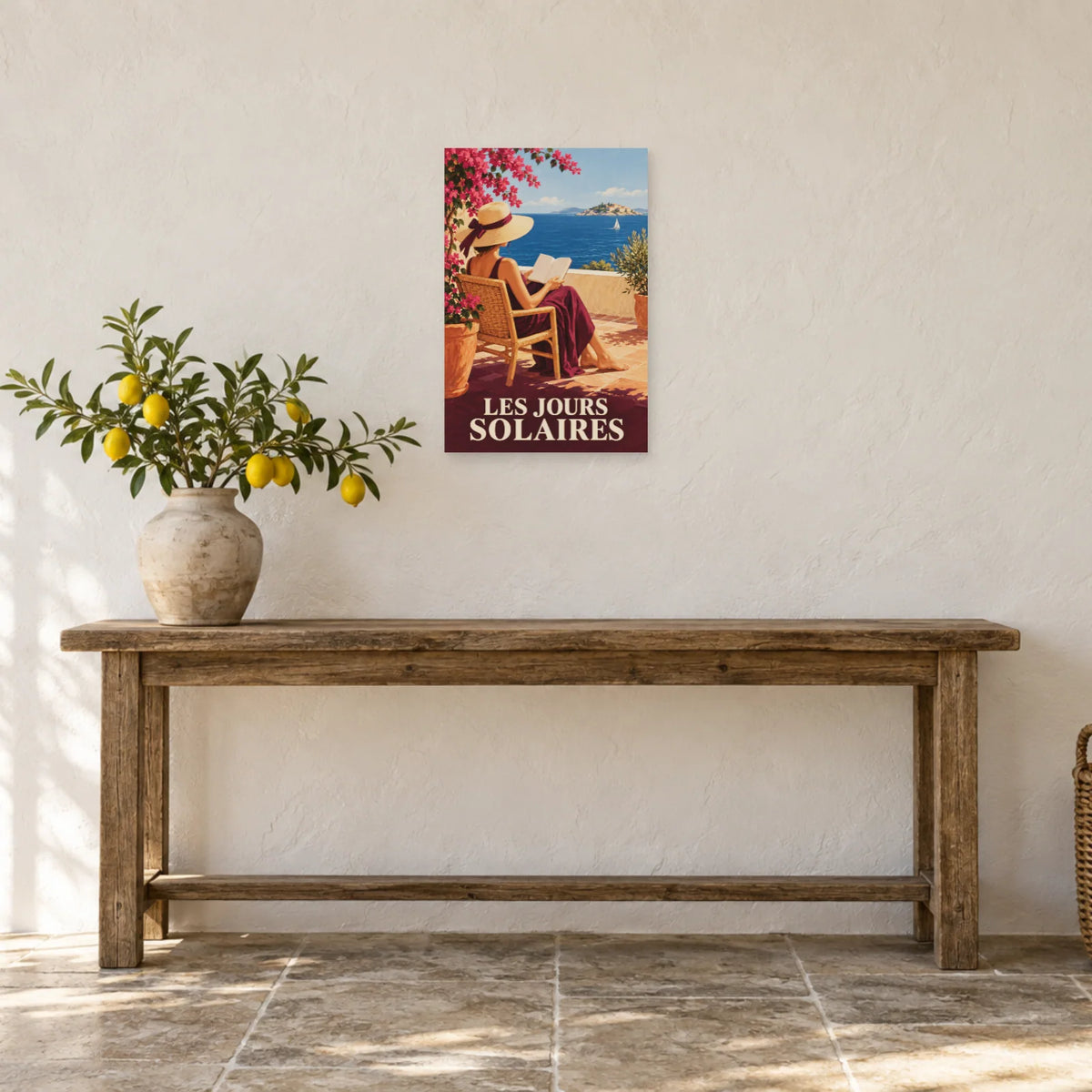 Affiche Méditerranée lecture en terrasse dans une entrée ou un couloir - Art Virtuoso