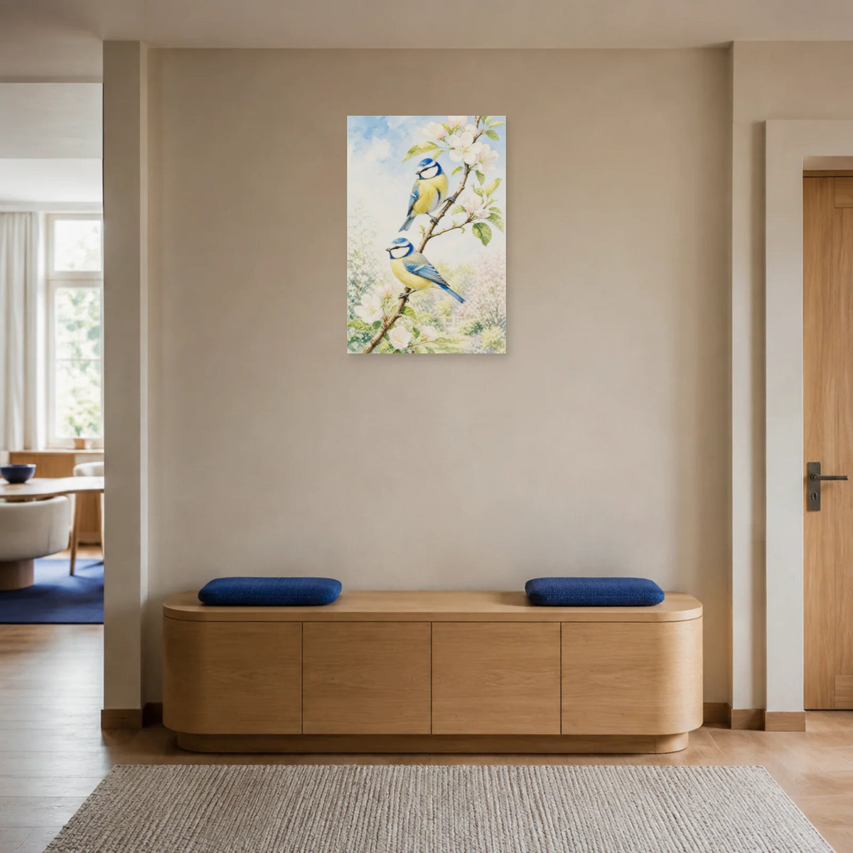 Affiche Mésanges sur une branche au printemps dans une entrée ou un couloir - Art Virtuoso