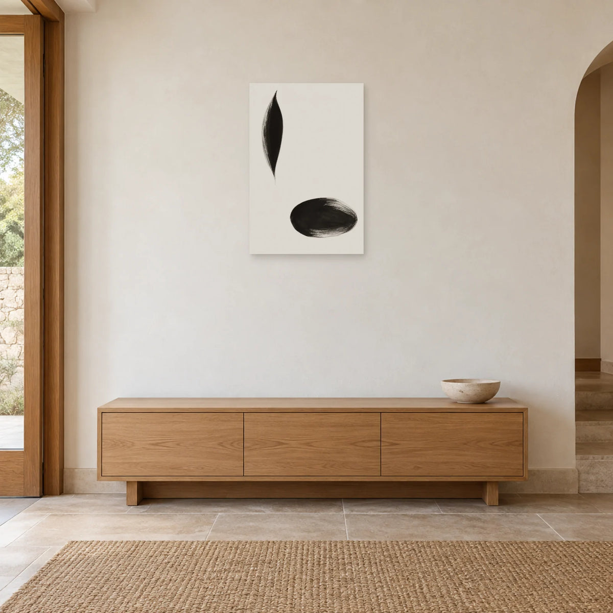 Affiche minimaliste - Deux empreintes d’encre dans une entrée ou un couloir - Art Virtuoso